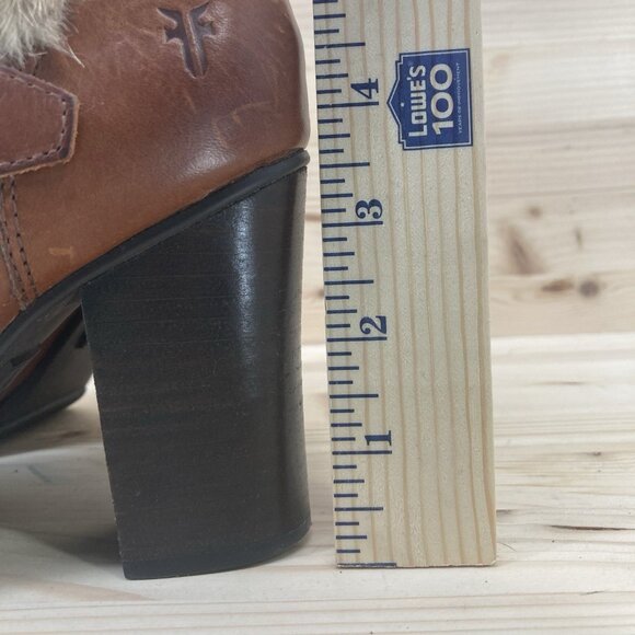 Frye Womens Penny Luxe Ankle Boots Sz 6.5 Penny Lux Moto Short Leather Cognac - Picture 12 of 16